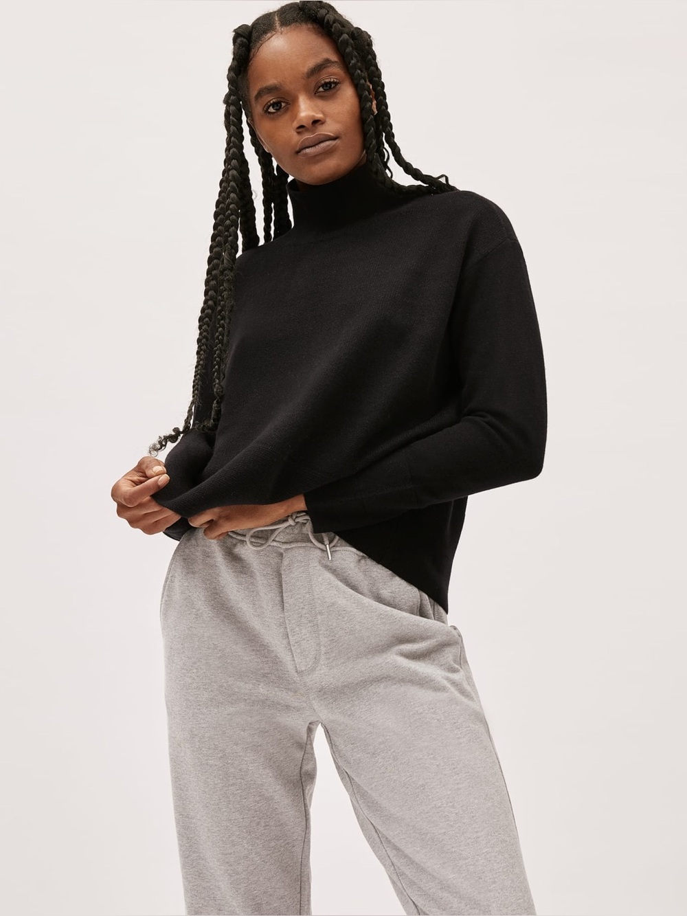 EVERLANE XS XXS Cashmere Ribbed Mock Neck Turtleneck Sweater in Black